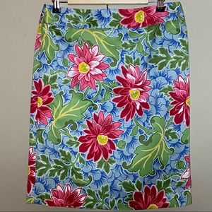 Talbots Pencil Skirt 8P Blue Coral Floral Tropical Hawaiian Unlined Office